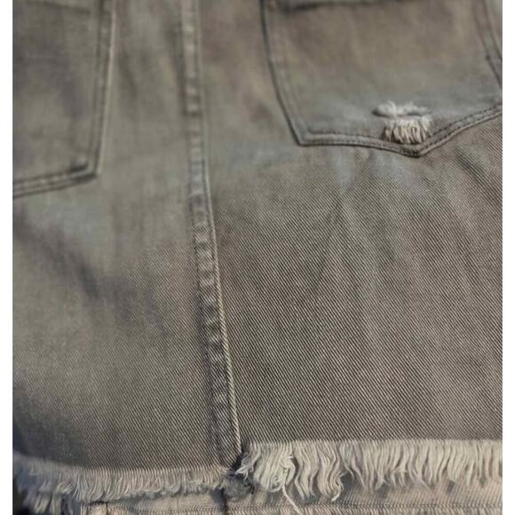 POL Gray Distressed Denim Overall Skirt Jumper Dress Small Frayed Hem Casual - Picture 6 of 12